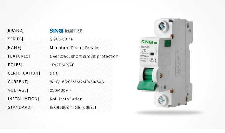 Low Voltage Breakers MCB Singi or OEM 6-63A Electric Circuit Breaker