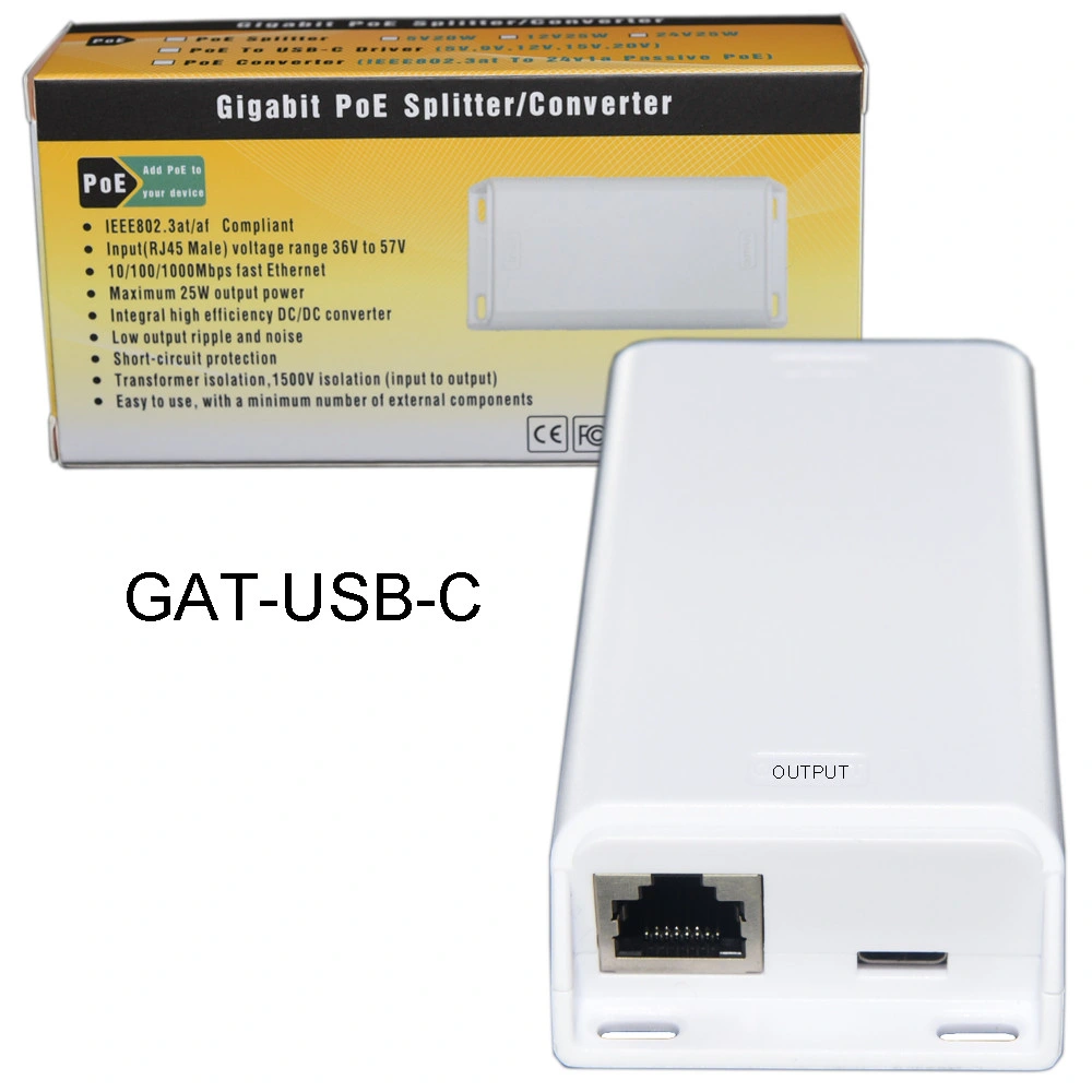 Gpoe-Usbc-25W IEEE802.3at Compatible Gigabit Splitter Poe 25 Watt Power to Type C Device